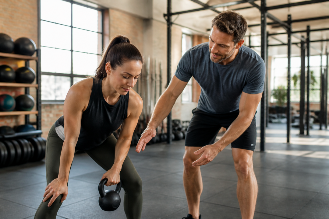 Personal Trainer Joey Gittel begleitet eine Kundin beim Abnehmen mit Krafttraining in Hannover