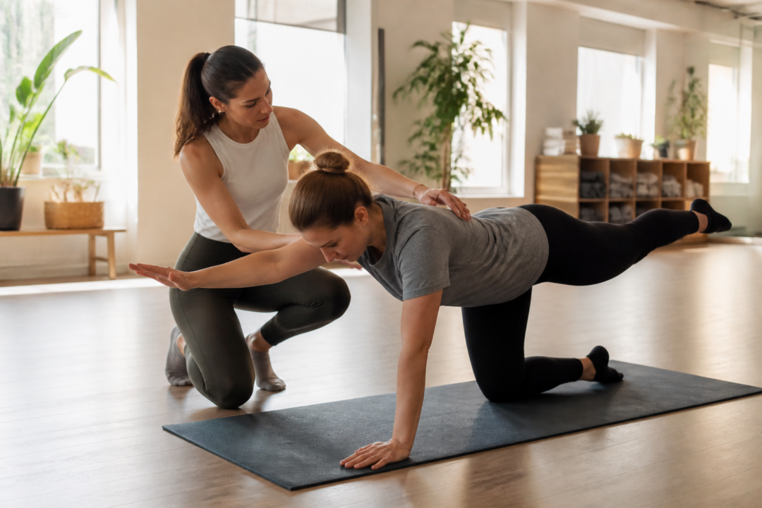 Personal Trainerin Lara Ackermann zeigt in Au eine Rückentraining-Übung zur Haltungsstärkung